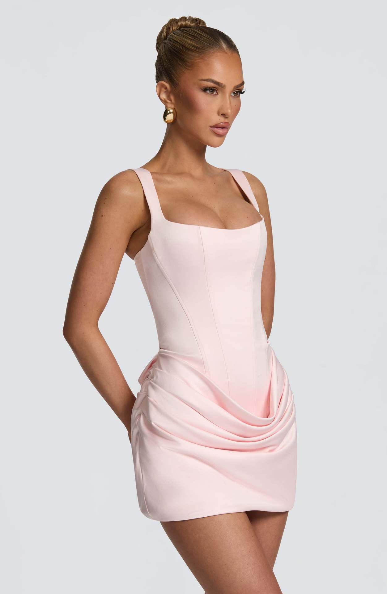 Square Neck Sleeveless High Waist Lace-Up Ruched Bodycon Mini Dress