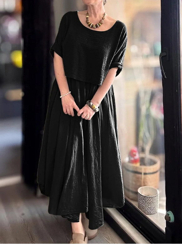 Women's Solid Crewneck Loose Top and Long Skirt Set