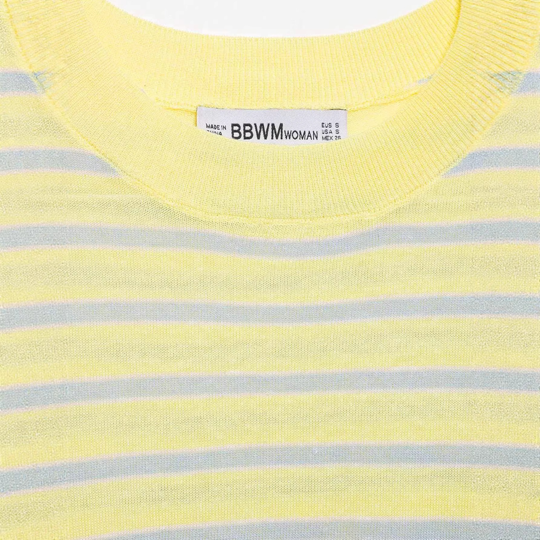 Women's Yellow & Blue Striped Knit Top Crew Neck Short Sleeve Relaxed Fit