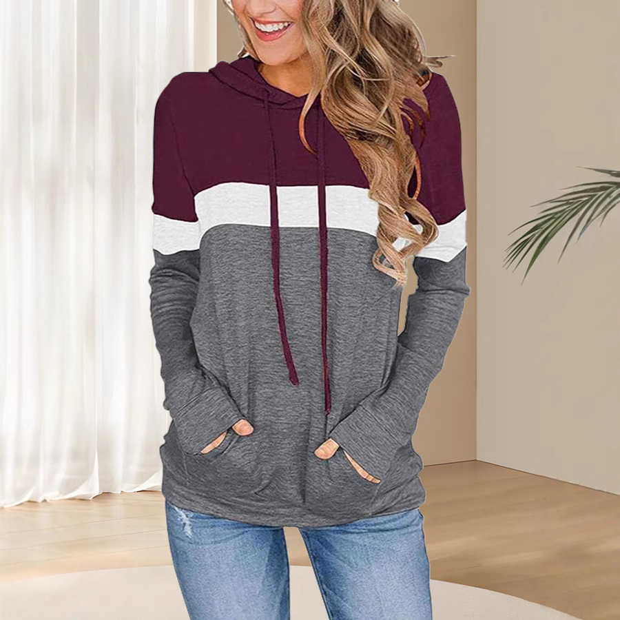 Plus Size Women's Printed Patchwork Hooded Pocket Sweatshirt