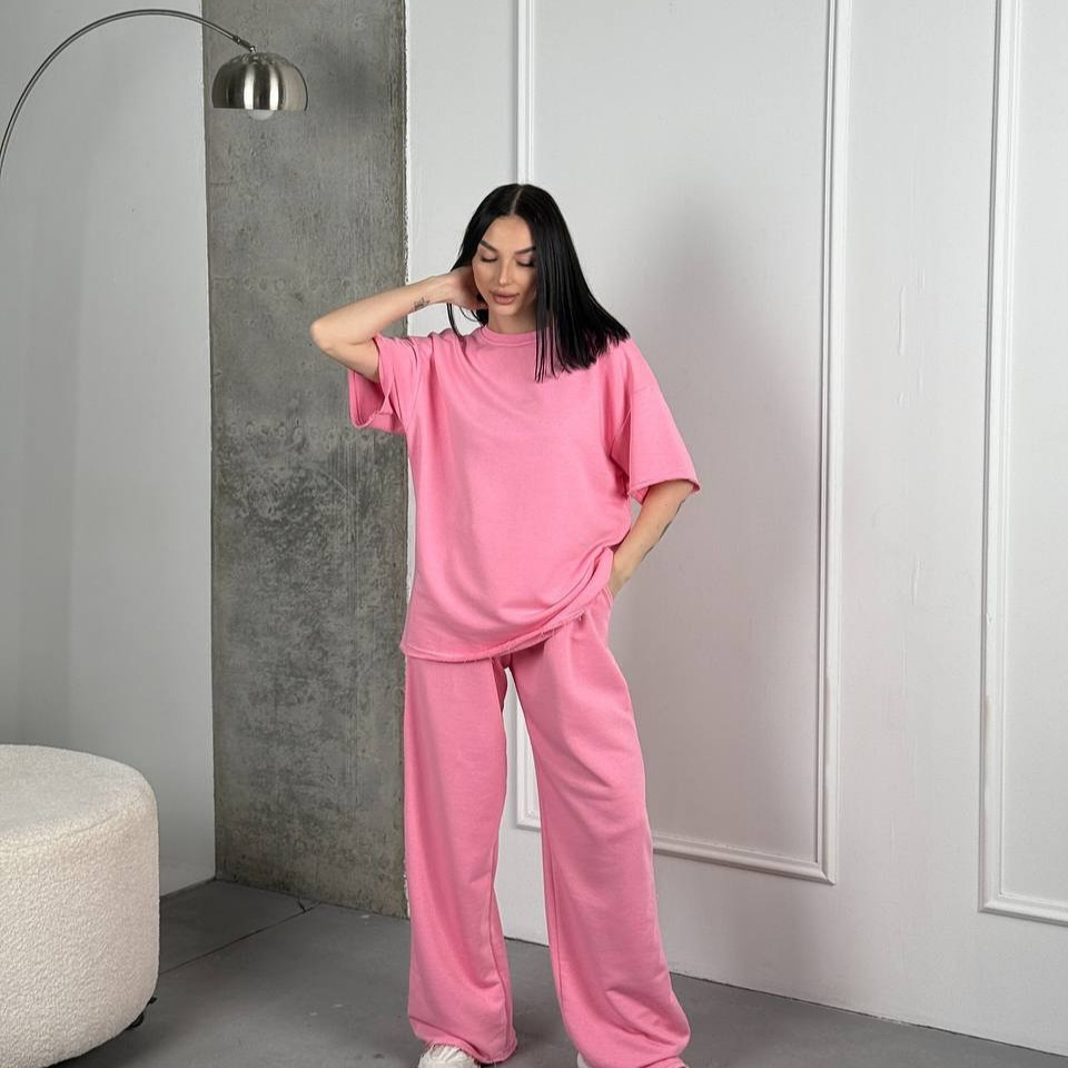 Women's Two-Piece T-Shirt and Pants Set Crew Neck Short Sleeve Macaron Colors