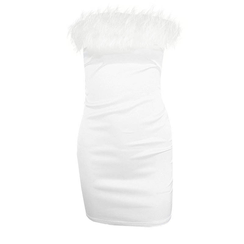 Women's Off-Shoulder Faux Fur Tube Dress Cutout Bodycon
