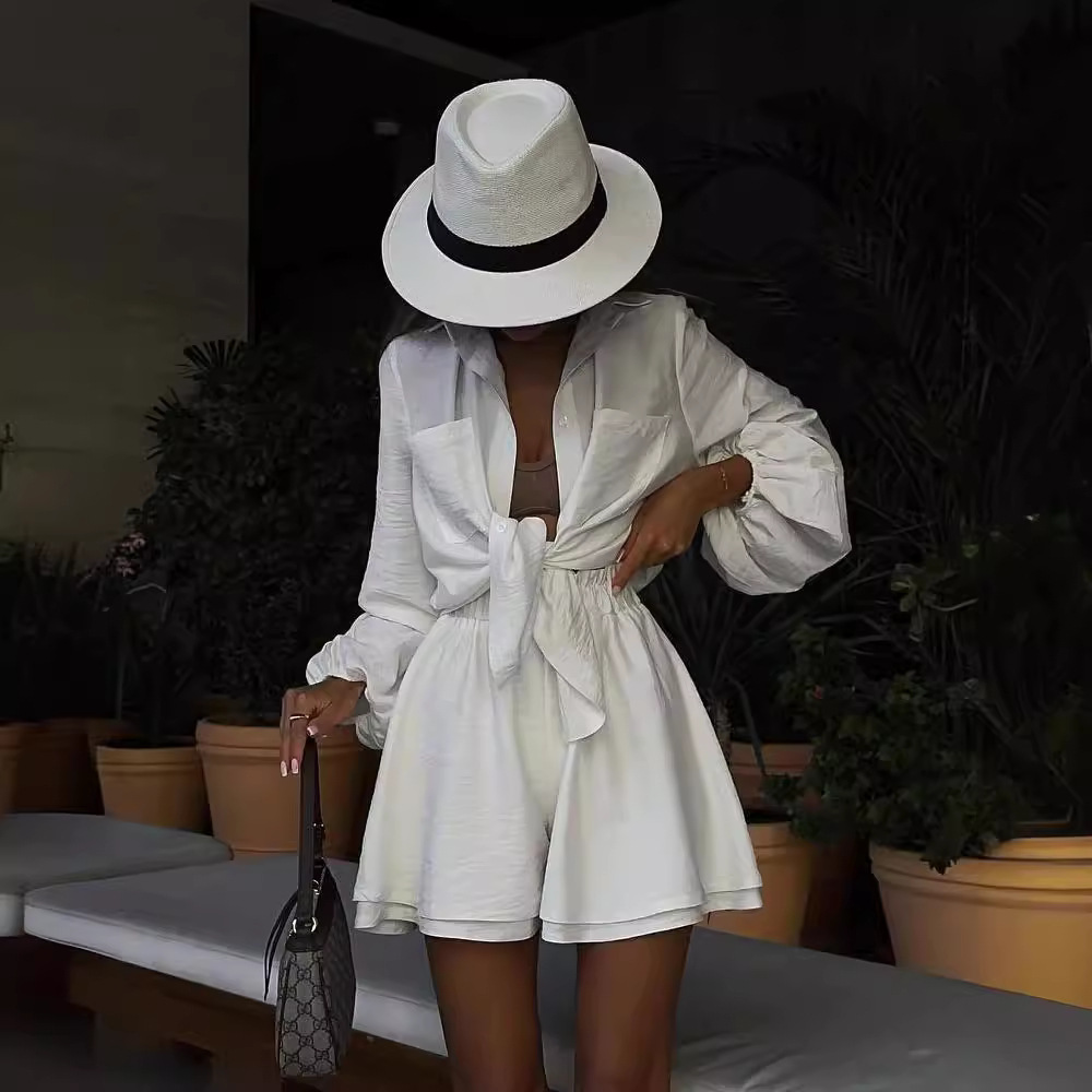 Women's Long Sleeve Ruffle Shorts Casual Set
