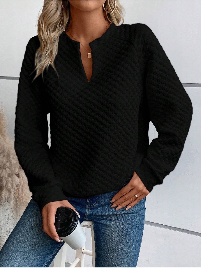Women's Solid Color V-Neck Patchwork Long Sleeve Casual Sweatshirt