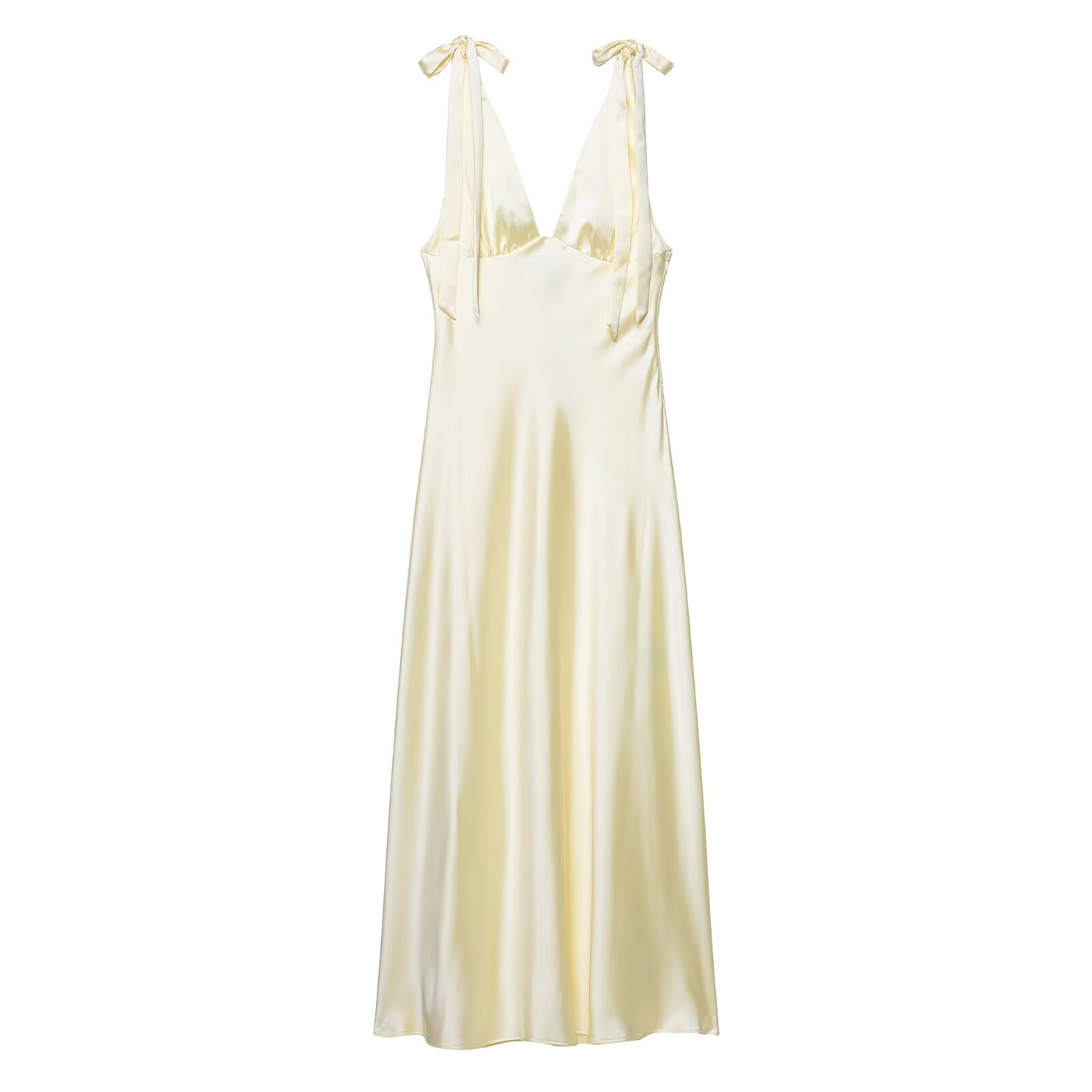 Women's Satin Midi Dress with Bow Accent