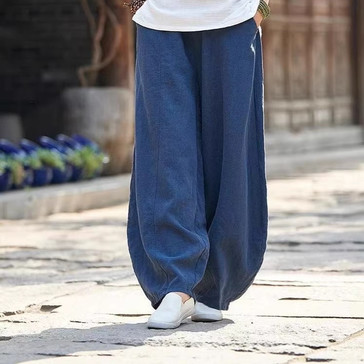 Women's Casual Lantern Pants with Pockets, Loose Slimming Ankle-Length