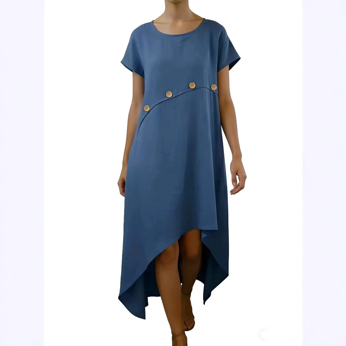Women's Comfortable Spliced Button-Detail Solid Color Dress