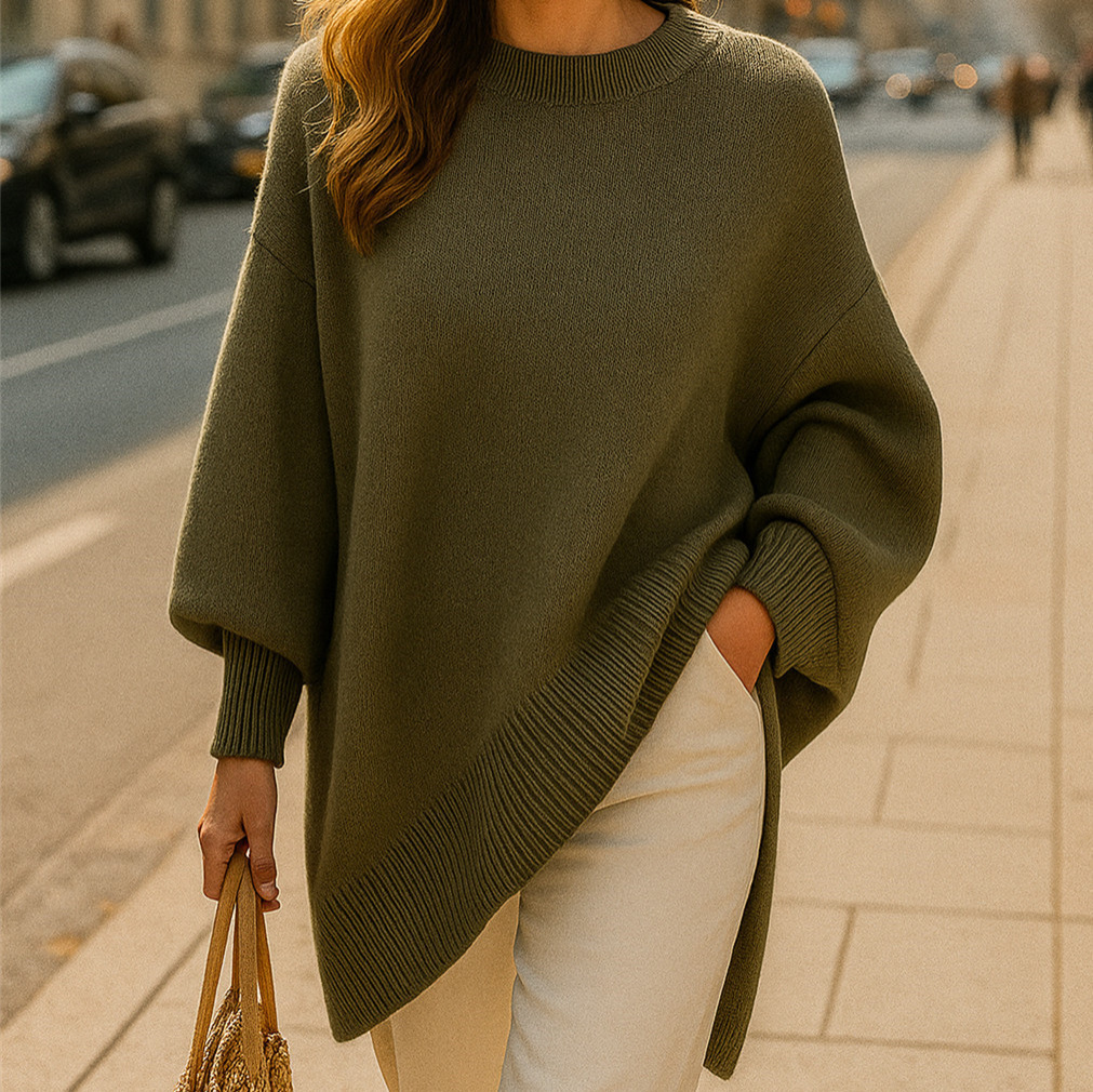 Women's Crewneck Pullover Knit Sweater Loose Relaxed Solid Color