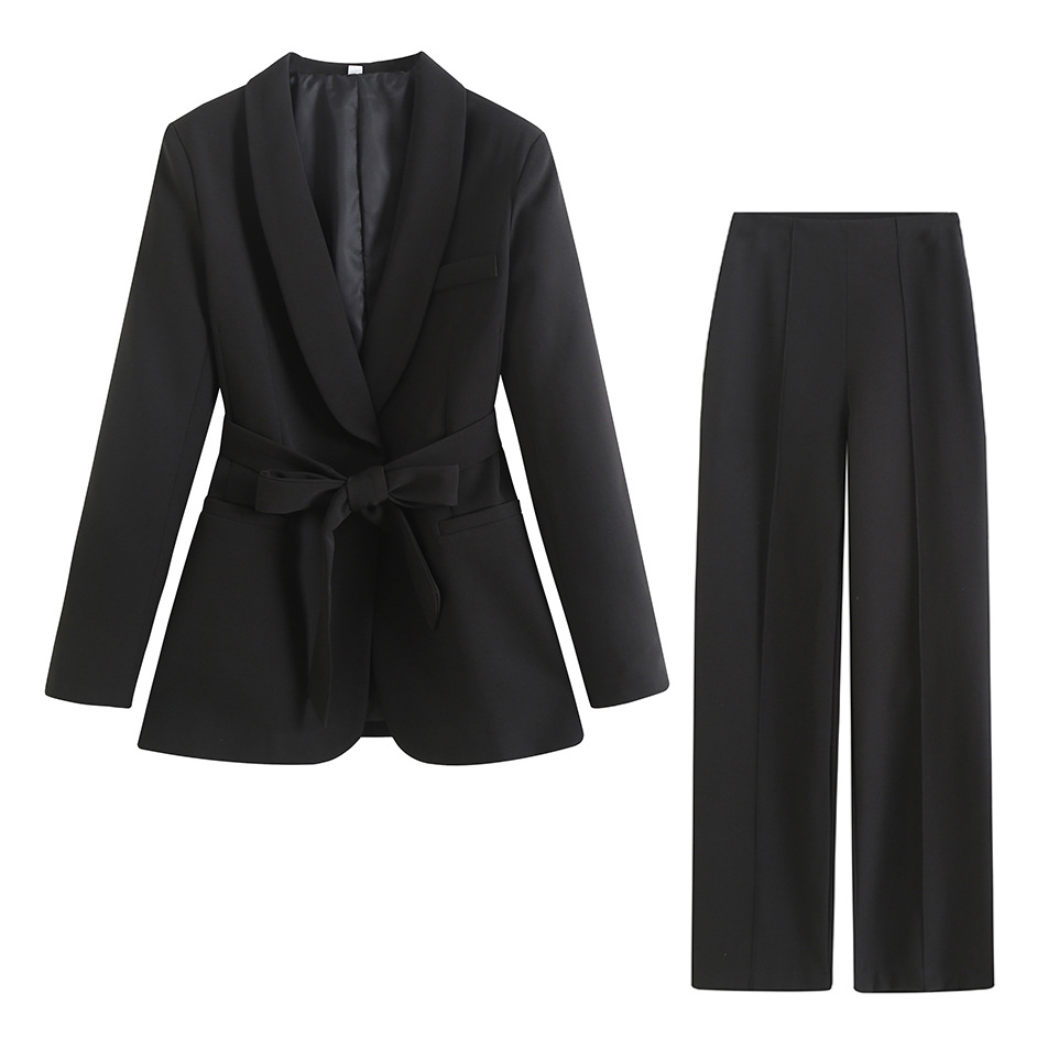 Women's Belted Blazer and Pants Set