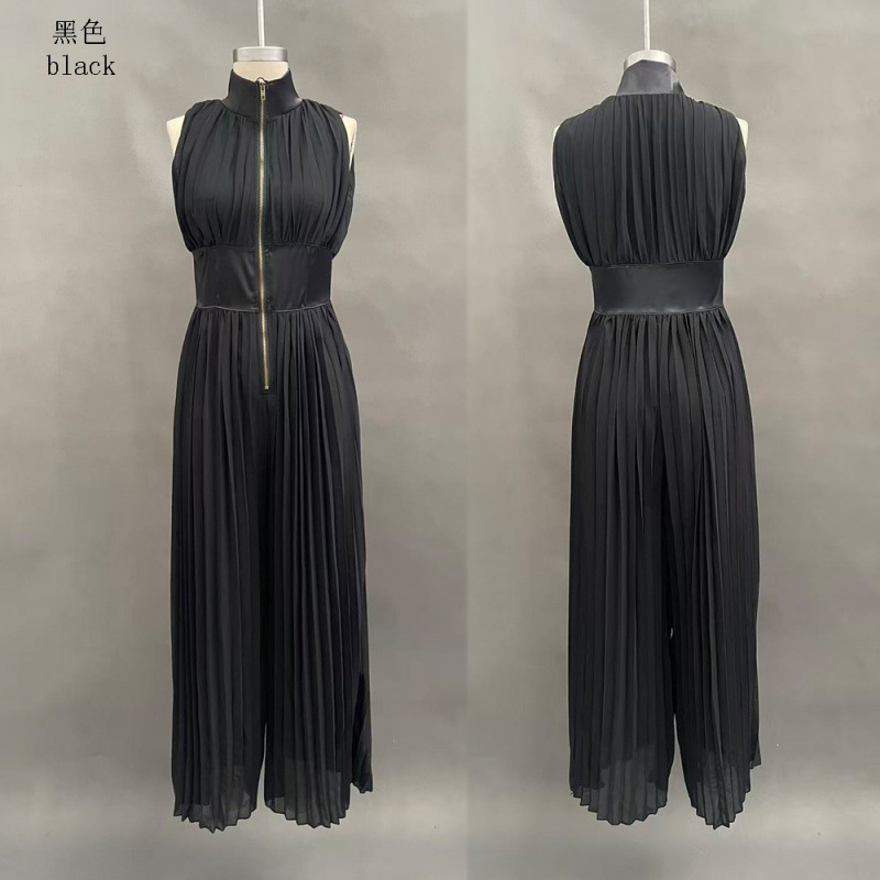 Pleated White Wide-Leg Halter Jumpsuit