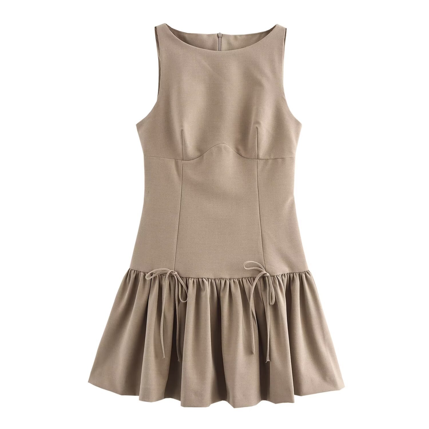 Women's Elegant Bow-Accent Mini Dress with Pleated A-Line Silhouette