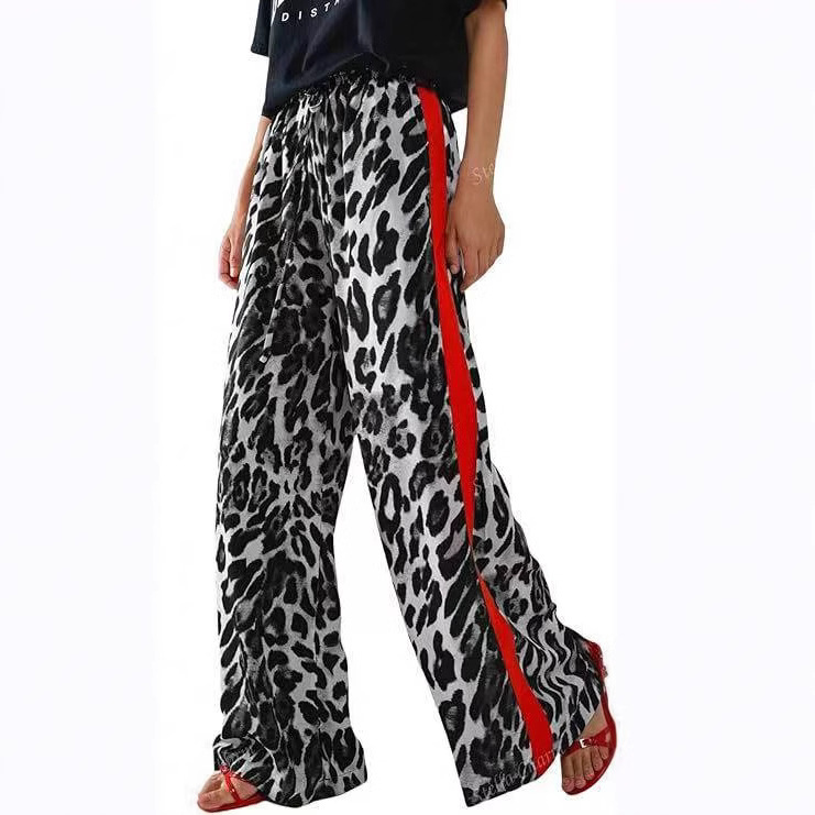Leopard Print Patchwork Wide-Leg Casual Pants