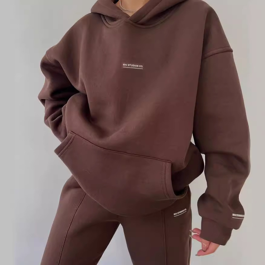 Women's Fleece-Lined Hoodie and Pants Set with Print