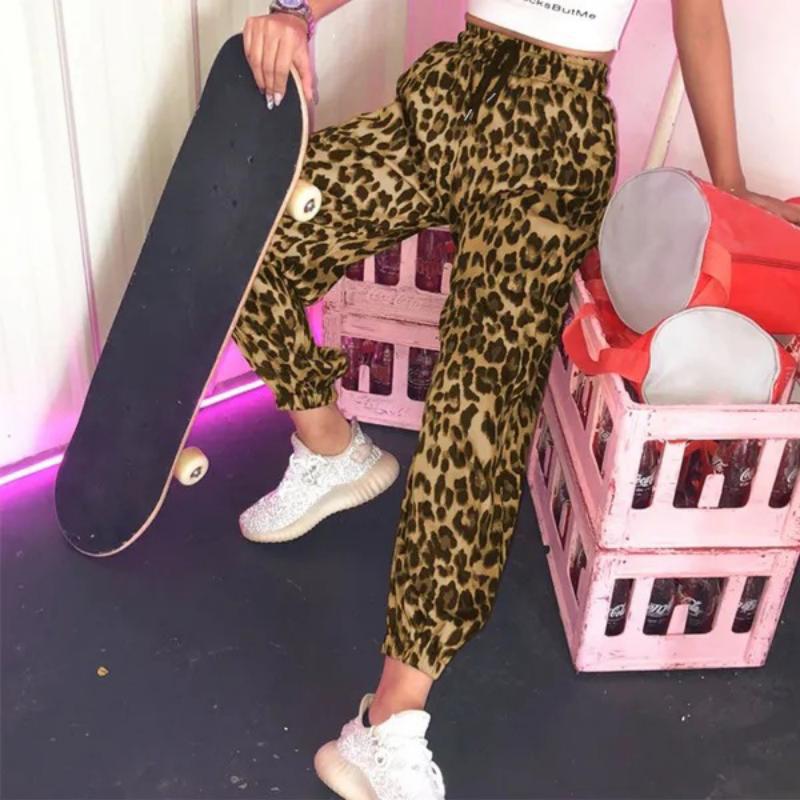 Women's Leopard Print Harem Jogger Pants High Waist Drawstring