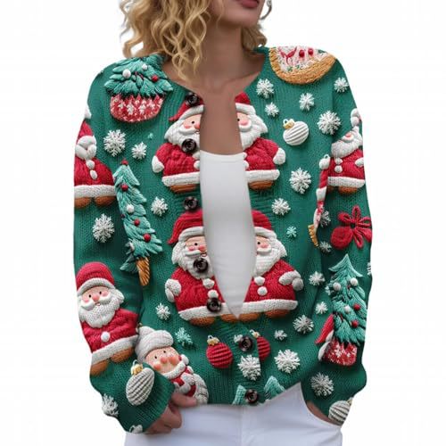 Women's Christmas Reindeer Snowman Print Faux Sweater Cardigan