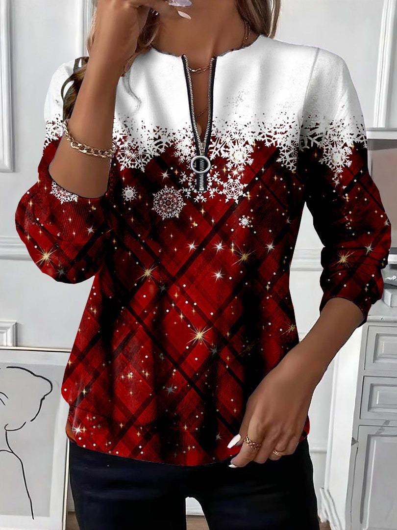 Women's Boho Print Long Sleeve Zip-Up Sweatshirt Casual Top