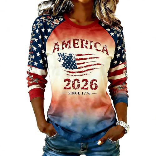 Women's American Flag Floral Print Crewneck Sweatshirt