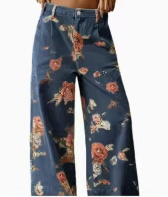 Women's Vintage Print Straight-Leg Casual Pants