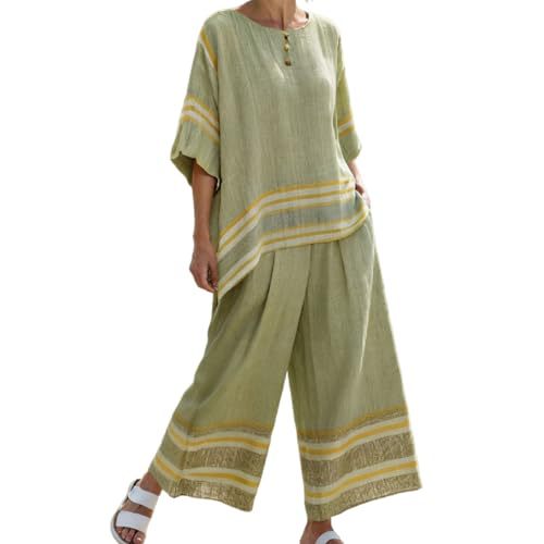 Bohemian Print Crewneck Short Sleeve Top and Pants Casual Set