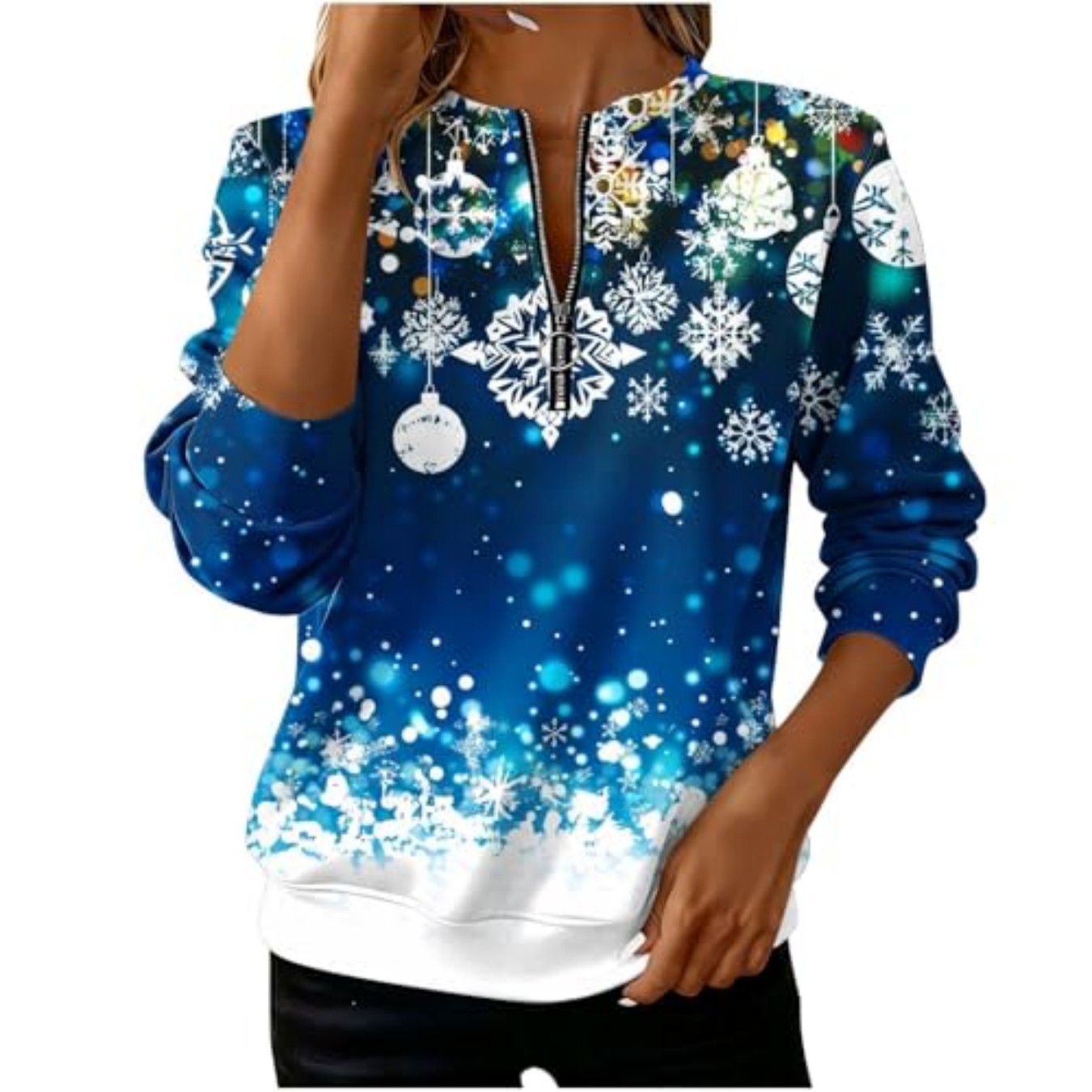 Plaid Snowflake Print Half-Zip Hoodie