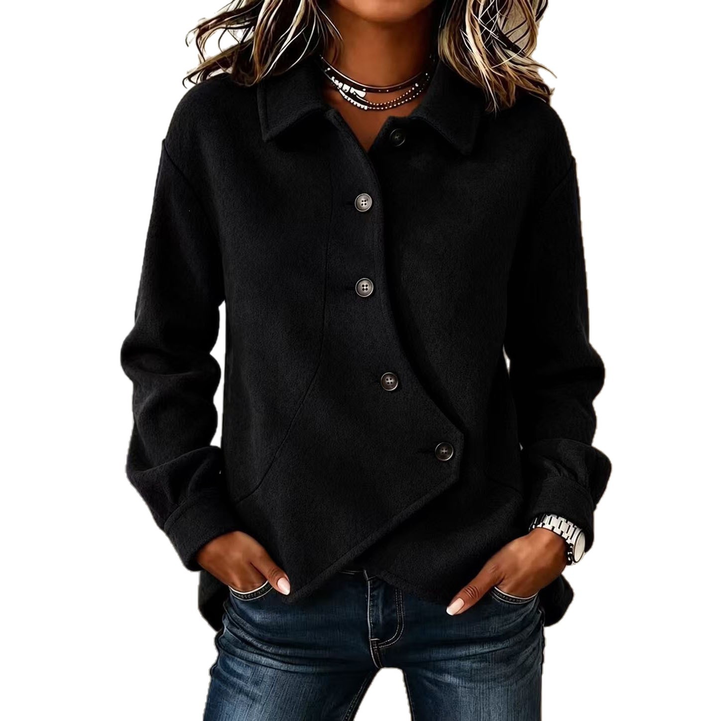 Women's Solid Color Asymmetrical Wool-Blend Coat Casual Loose Fit