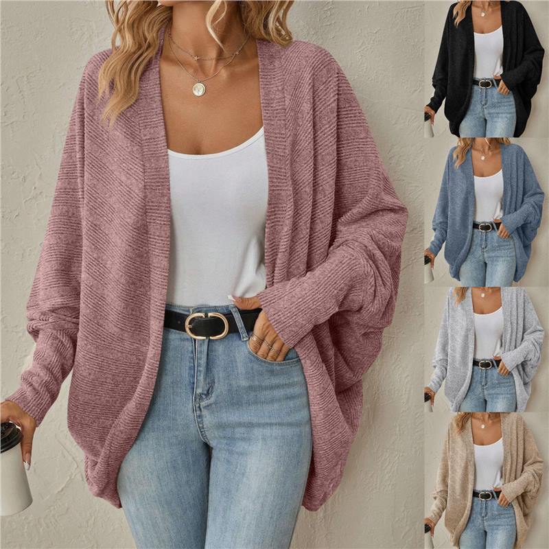 Women's Solid Color Midi Knit Cardigan V-Neck Long Sleeve