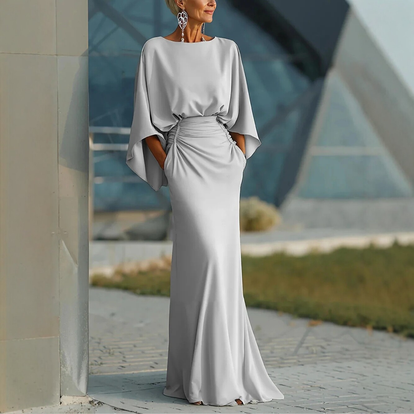 V-Neck Waist-Cinching Ruffle Mermaid Dress