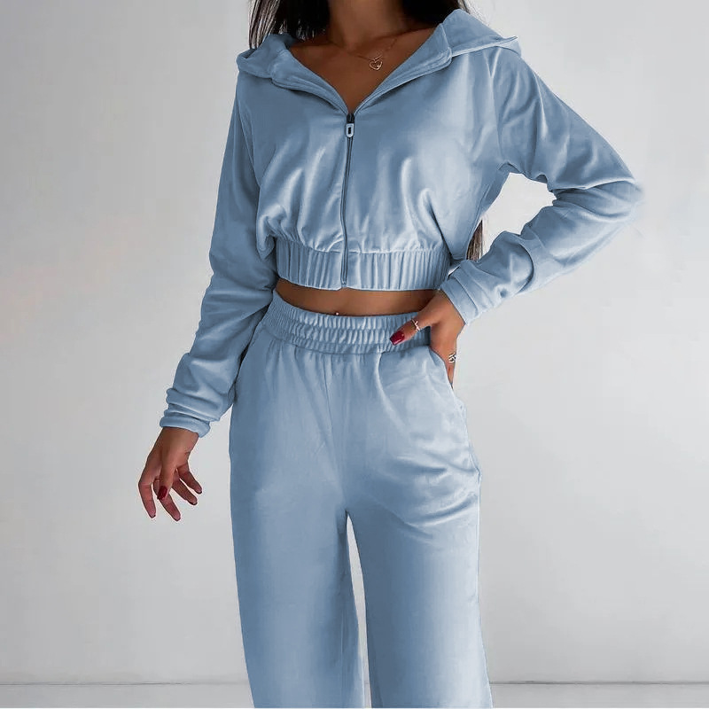 Women's Hooded Zip-Up Sweatsuit 2-Piece Set