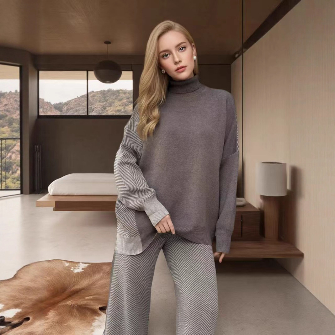Women's Mid-Length Two-Piece Sweater Set Loose Fit Plus Size Colorblock