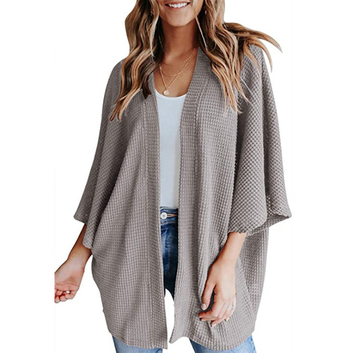 Women's Loose Knit Cardigan Blazer Collar 3/4 Sleeve