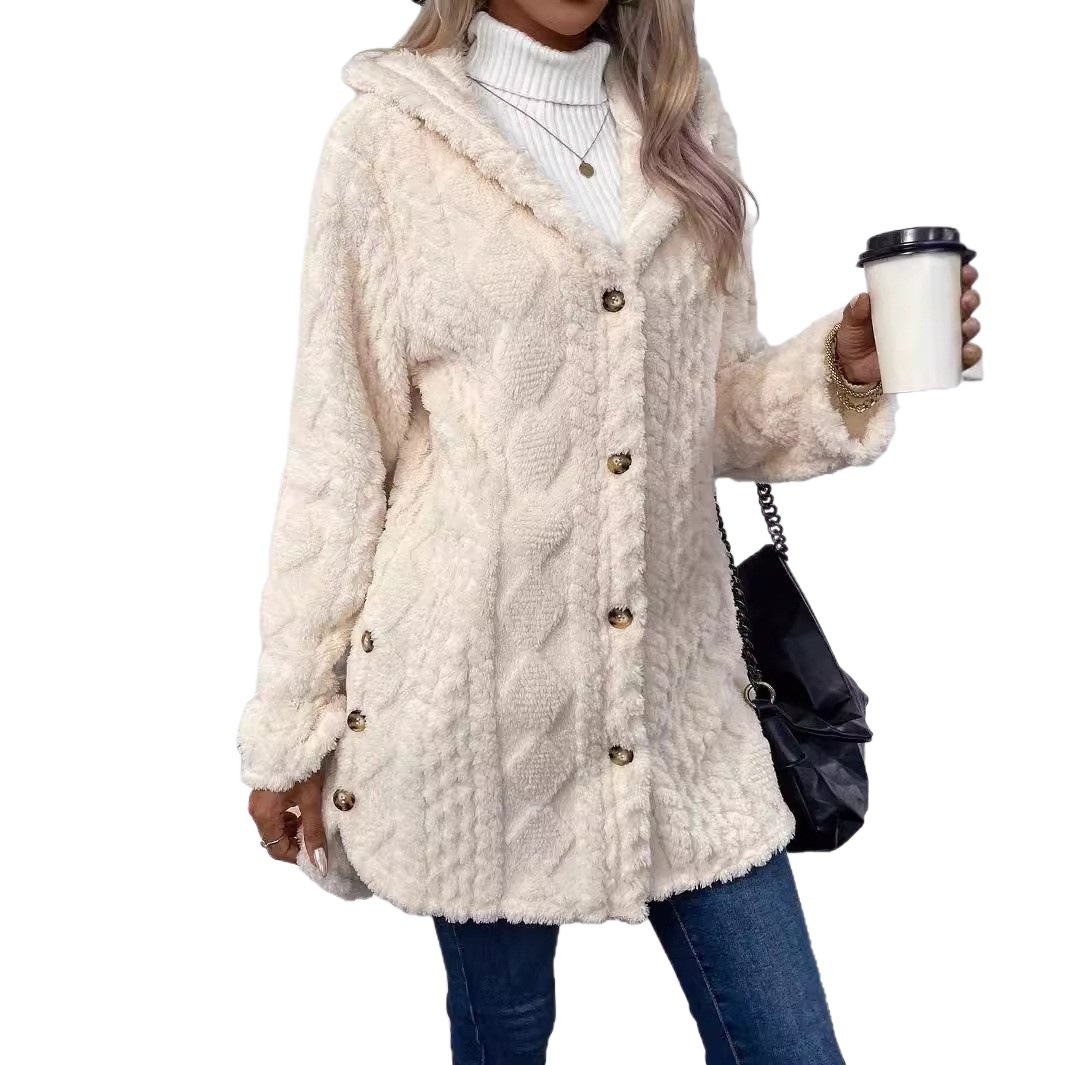 Women's Hooded Double-Sided Fleece Cardigan Long Sleeve Casual Warm Jacket