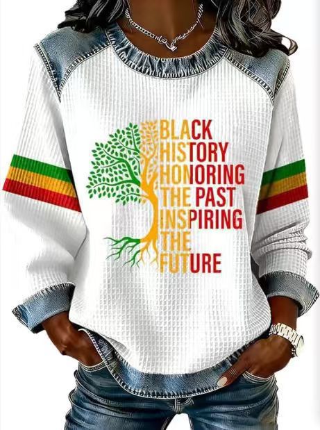 Women's Letter Tree Print Crewneck Sweatshirt