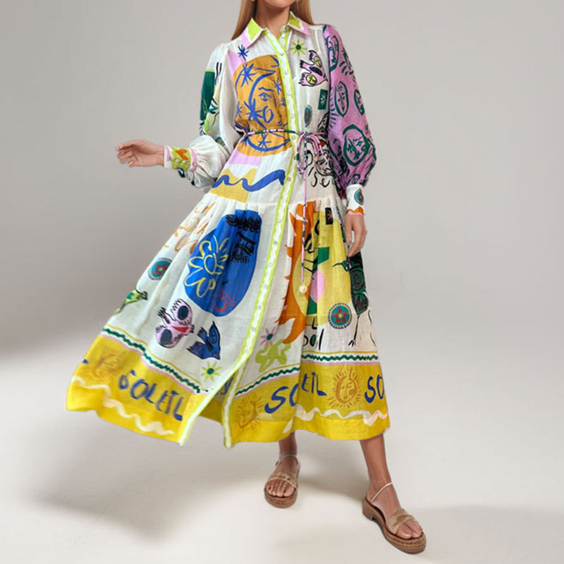 Women's Printed Long Sleeve Maxi Dress with Cardigan