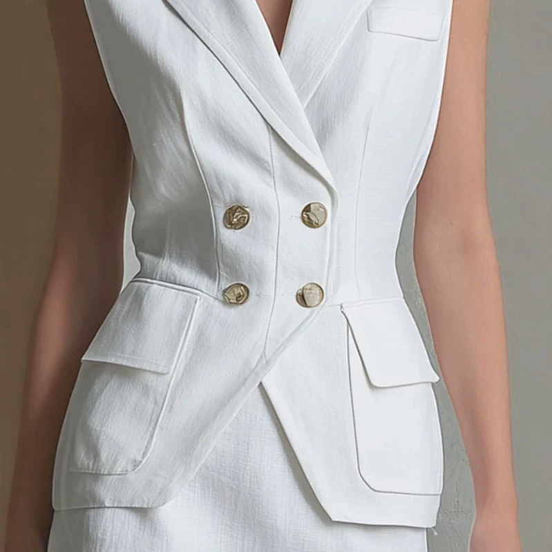 Women's Double-Breasted Sleeveless Top and Skirt Set