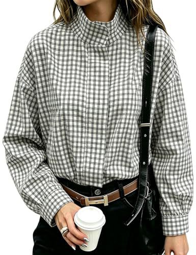 Plaid Stand Collar Cropped Jacket Loose Drop Shoulder Casual Outerwear