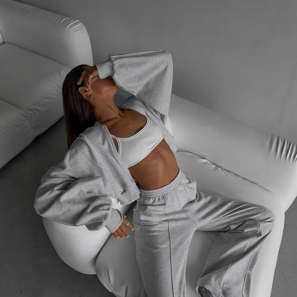 Women's Casual Zip-Up Cardigan and Pants Two-Piece Set