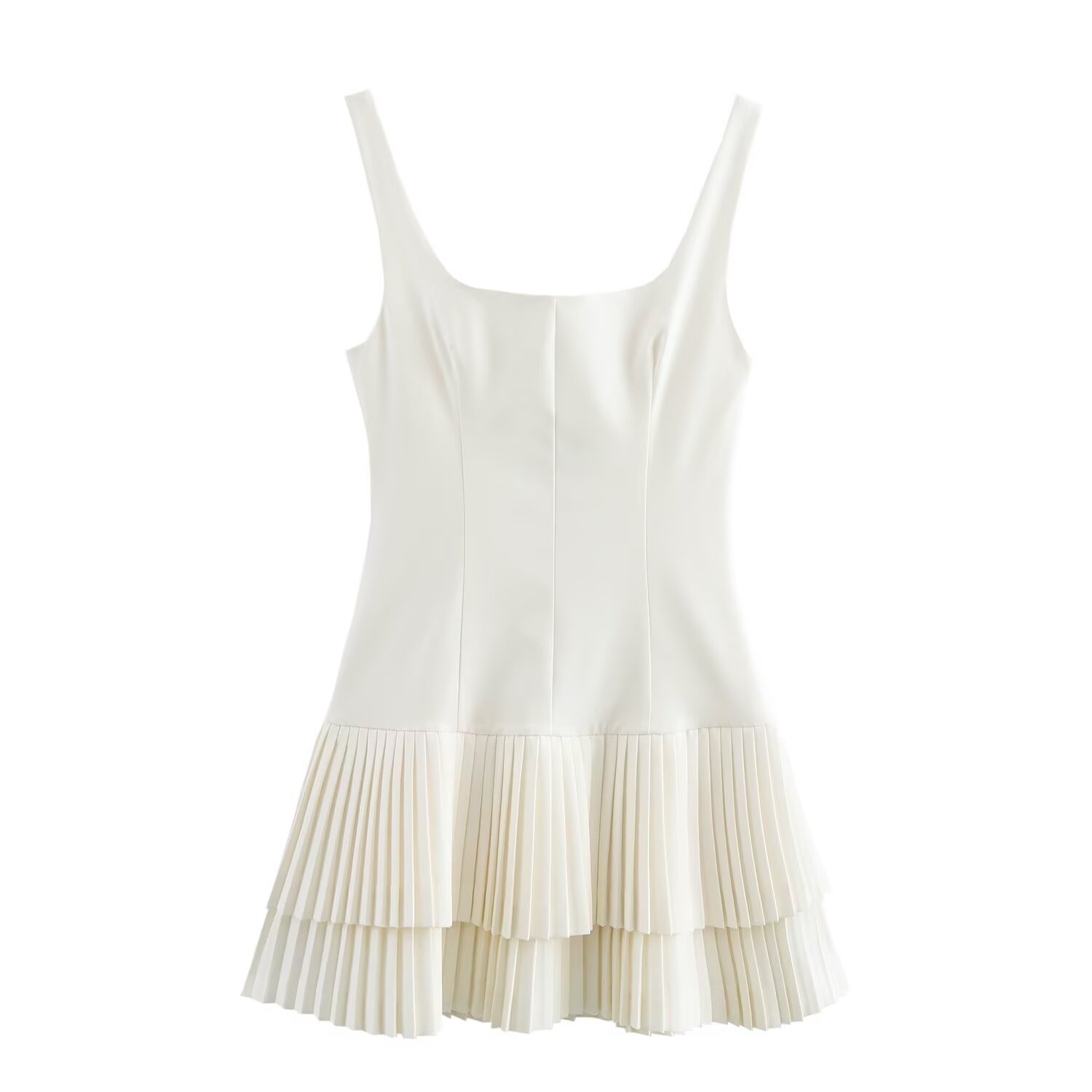 Women's Wide Pleated Cami Mini Dress Solid U-Neck Sleeveless