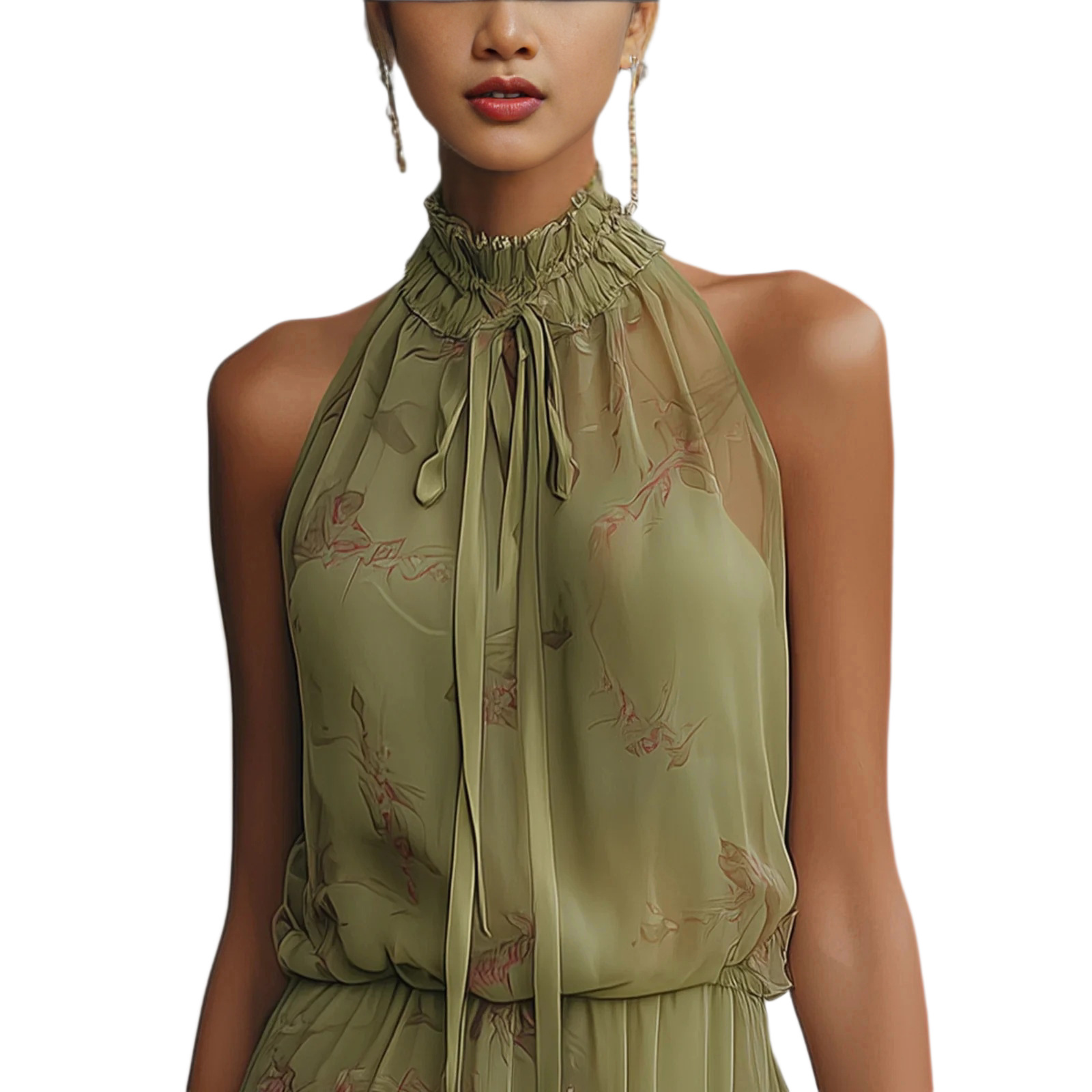 V-Neck Waist-Cinching Ruffle Midi Dress