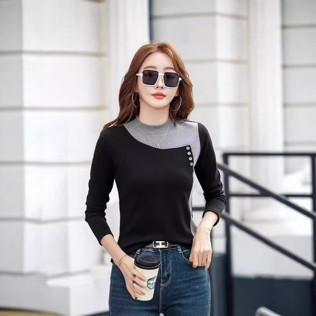 Fleece-Lined Slim Fit Long Sleeve T-Shirt Solid Color Pullover