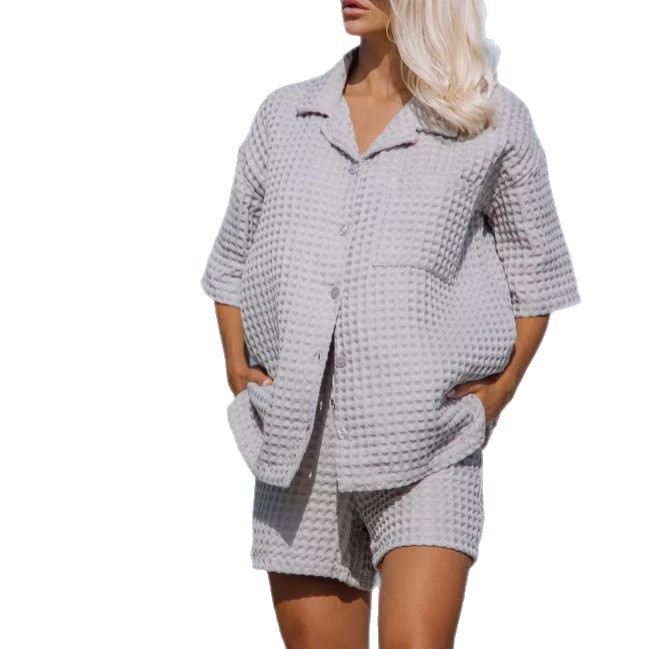 Women's V-Neck Short-Sleeve Shirt & Shorts Lounge Set Solid Color