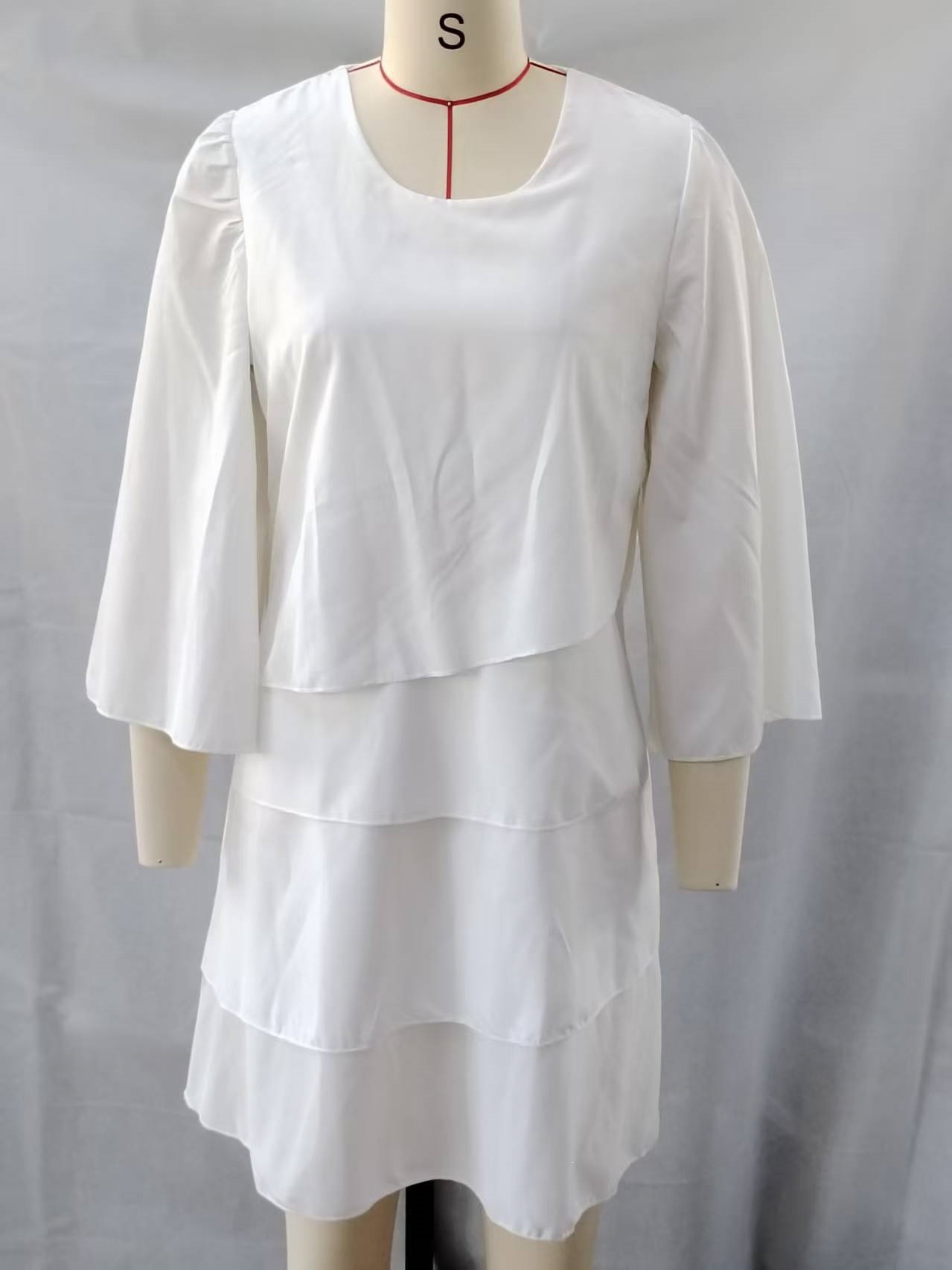 Women's Tiered Ruffle Dress Round Neck Loose Slimming Midi