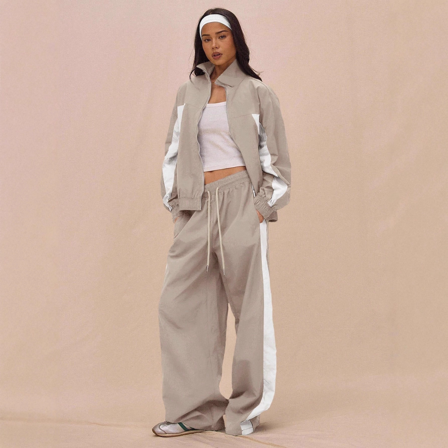 Striped Zip Jacket and Tie-Waist Pants Set