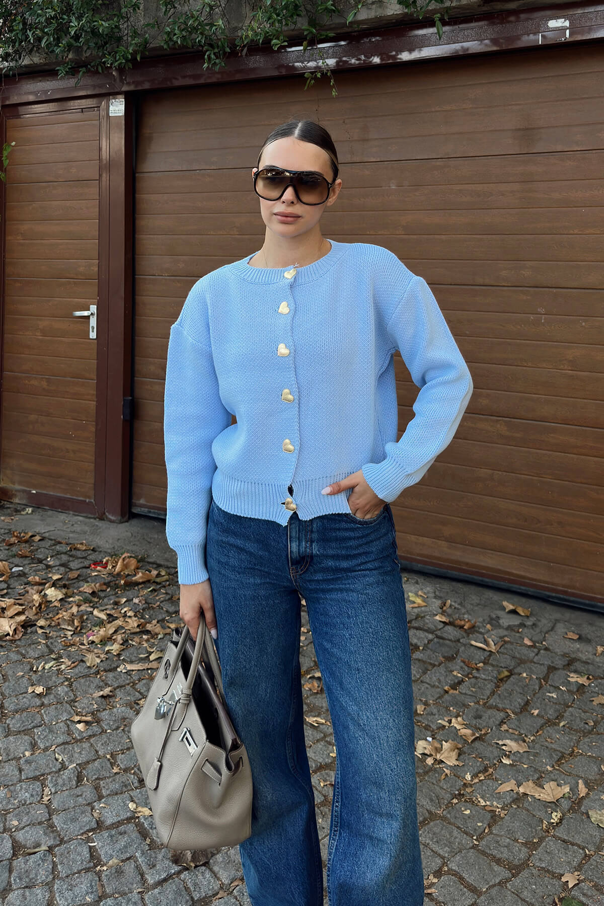 Women's Crewneck Knit Cardigan Button-Front Long-Sleeve Short Sweater