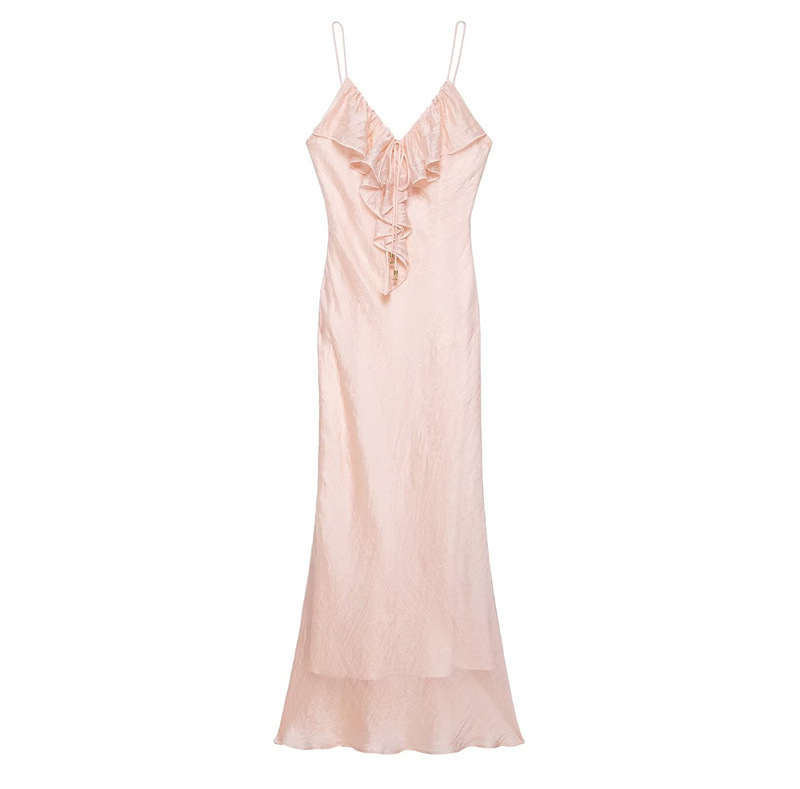 Elegant V-Neck Sleeveless A-Line Midi Dress with Tie Detail