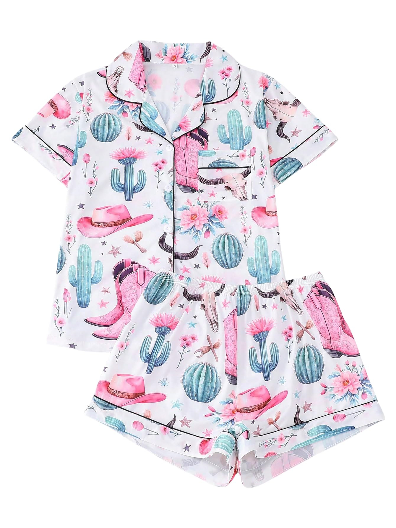 Women's Summer Hawaiian Print Short Sleeve Shirt Set