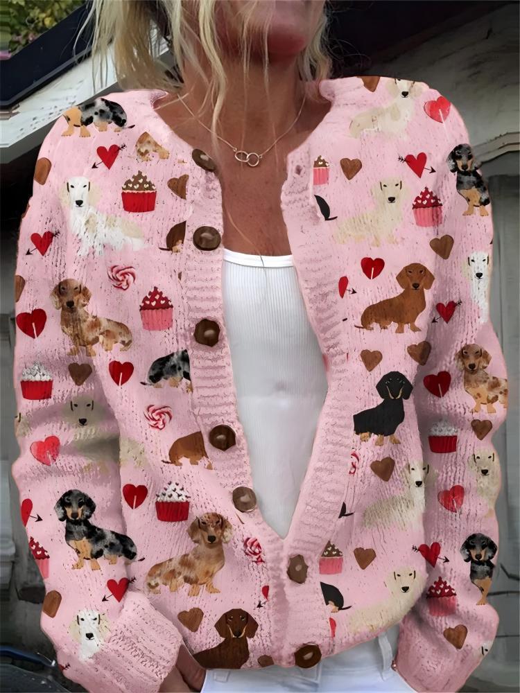 Women's Heart Wave Print Cardigan Sweater