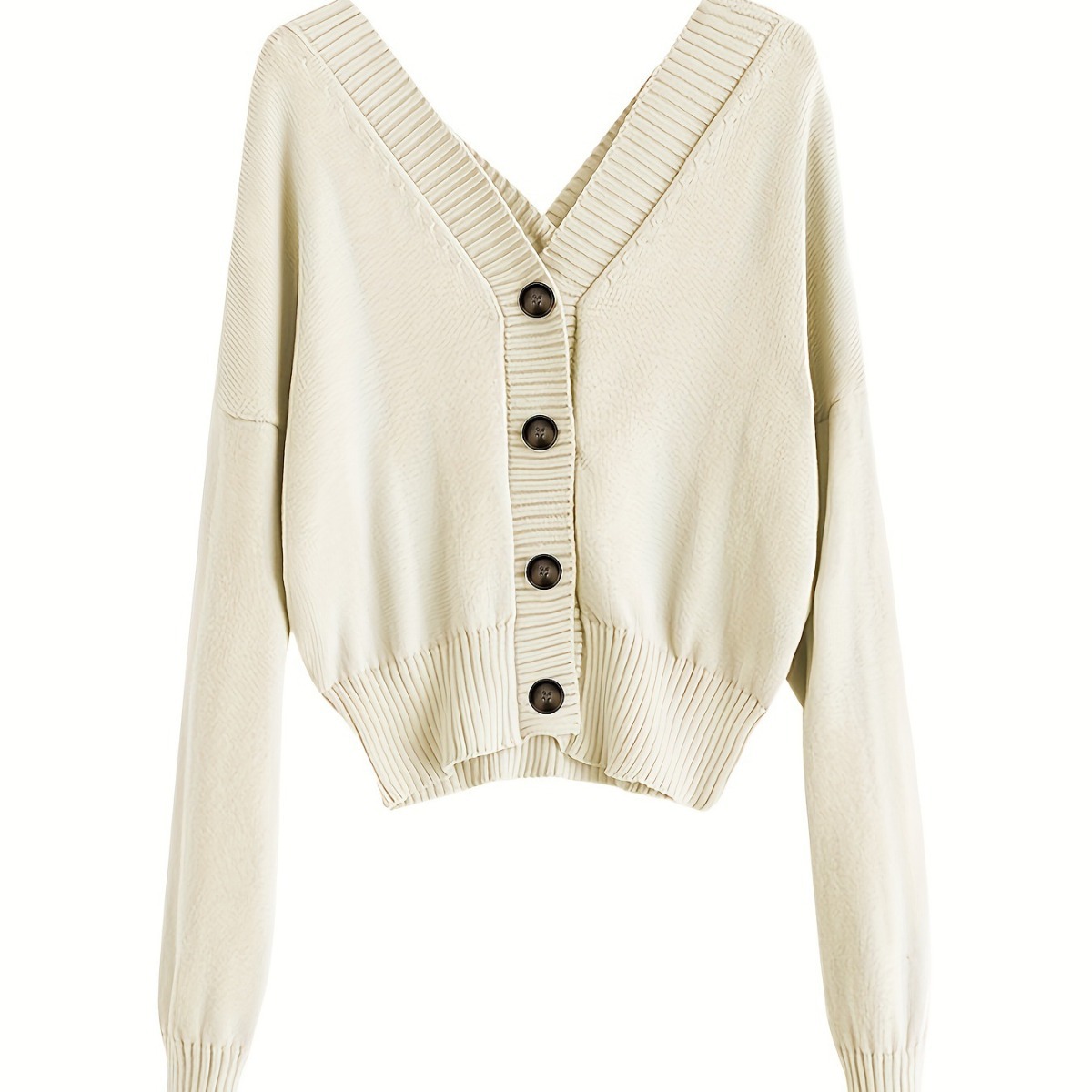 Women's V-Neck Open-Back Cropped Cardigan Sweater with Buttons