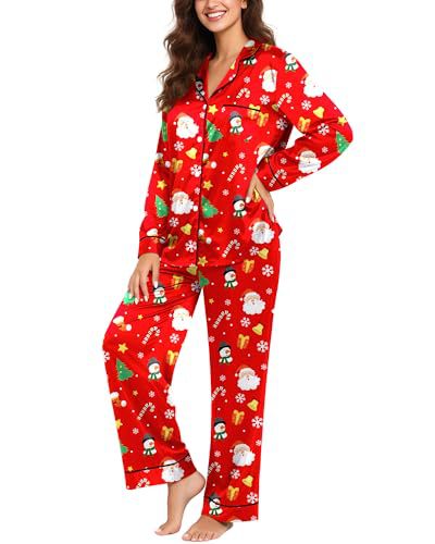 Women's Cuban Collar Butterfly Christmas Sock & Hat Print Long Sleeve Shirt Set