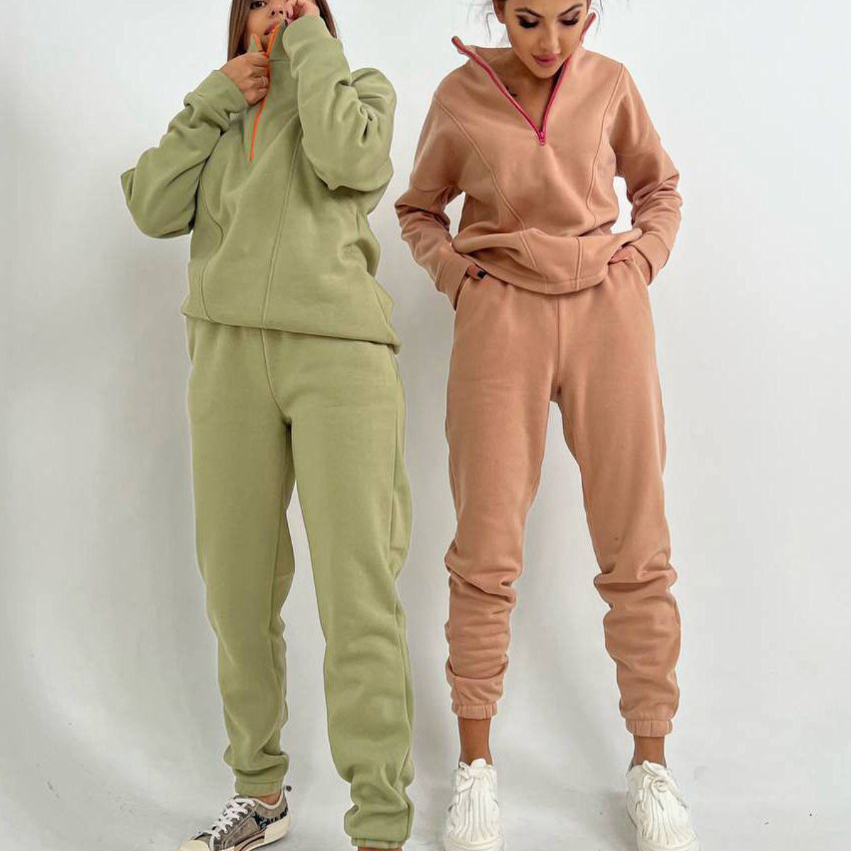 Women's Casual Zip-Up Hoodie and Pants Two-Piece Tracksuit Set