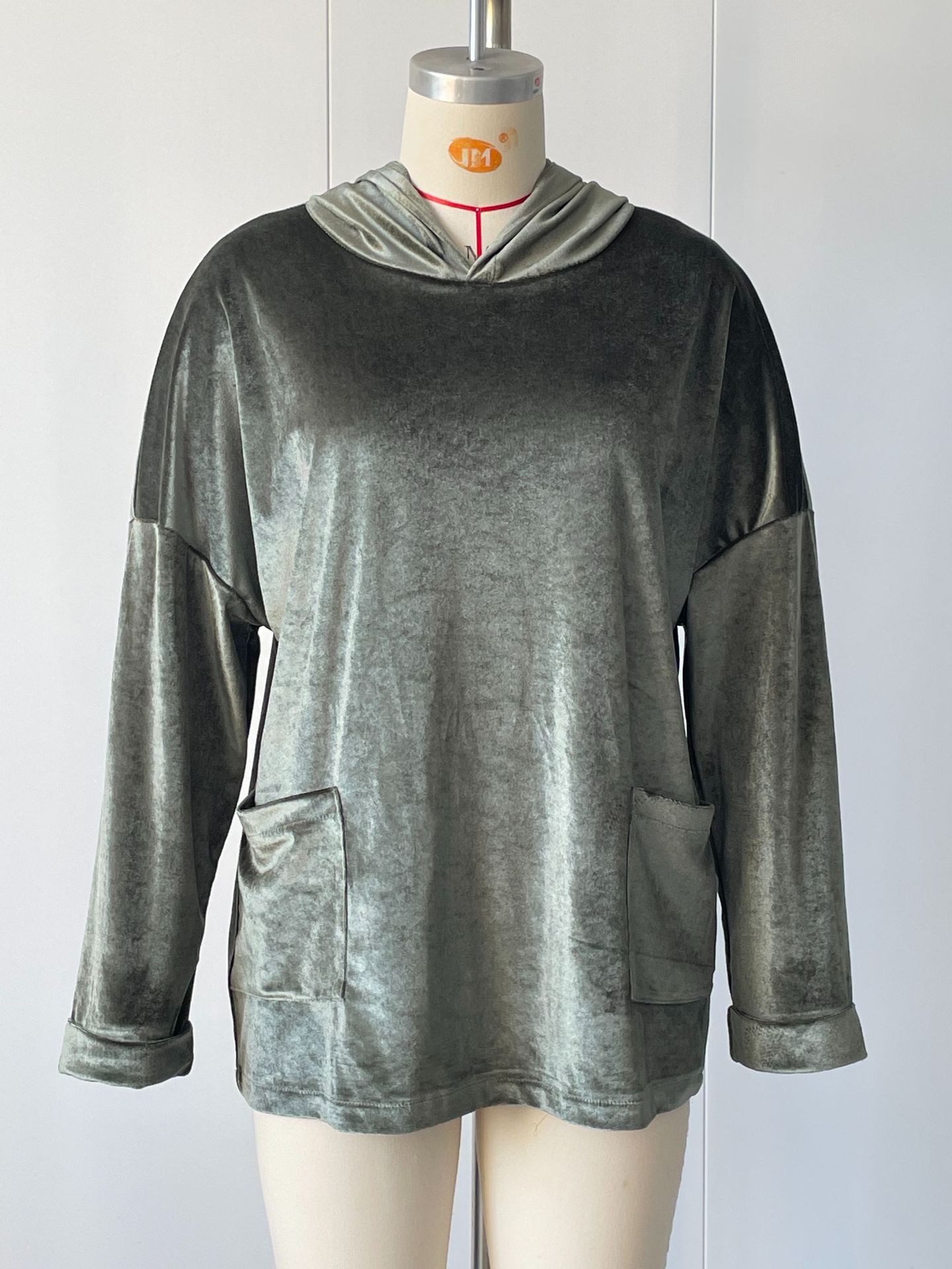Casual Hooded Loose Fleece Solid Color Long Sleeve Pullover Sweatshirt for Women